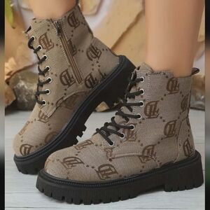 Women's Tan Logo Boots with Black Lug Soles 35